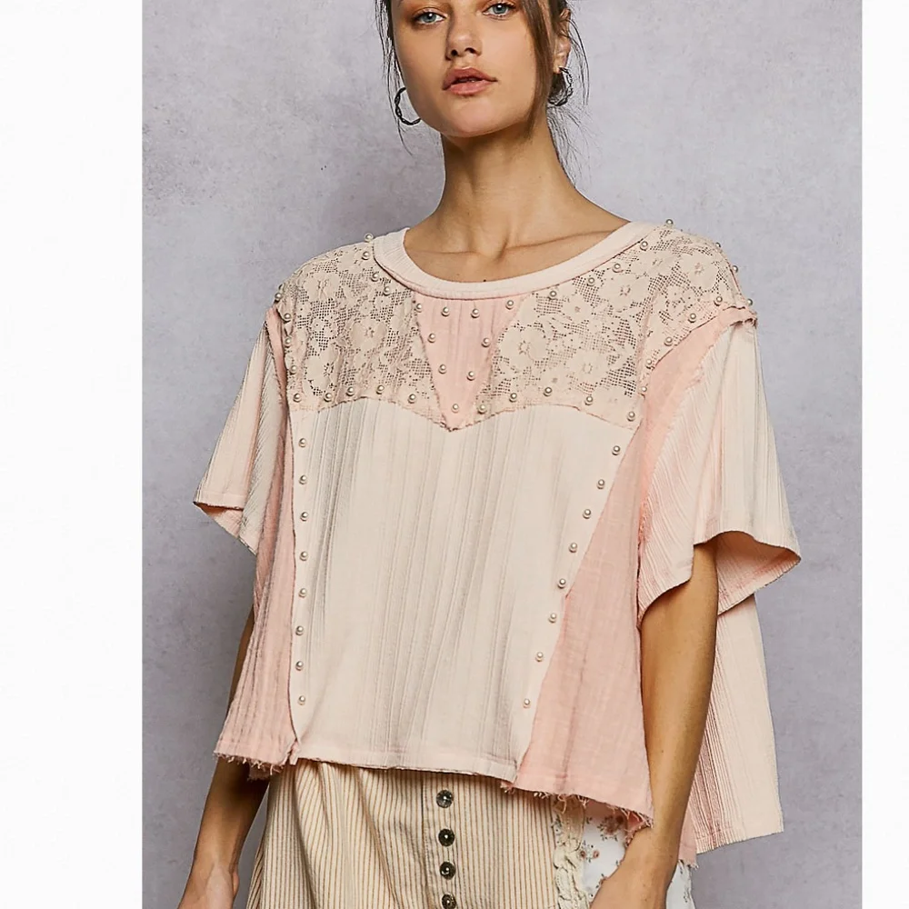 🎉 POL “ Ventura “ POL Double Gauze Top with Ruffle Detail 65